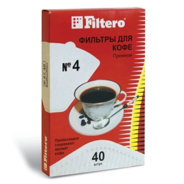 АКЦИЯ! Фильтр FILTERO ПРЕМИУМ № 4 для кофеварок, бумажный, отбелен, 40 штук, № 4/40, №4/40, 450674