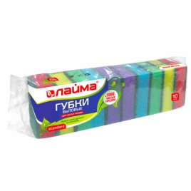 Губки бытовые STANDART, 26×80×53 мм, КОМПЛЕКТ 10 шт., поролон/абразив для, LAIMA, 601551