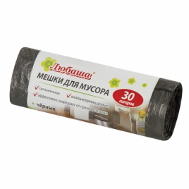 Мешки для мусора 30 л, черные, в рулоне 20 шт, ПНД 5 мкм, 47×55 см, ЛЮБАША эконом, 605329
