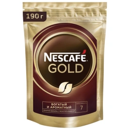 Кофе молотый растворимый NESCAFE (Нескафе) "Gold", сублимированный, 190 г, мягкая упаковка, 622113