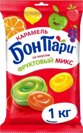 Леденцы БОН ПАРИ "Фруктовый Микс", ассорти 6 вкусов, 1 кг, 11625459
