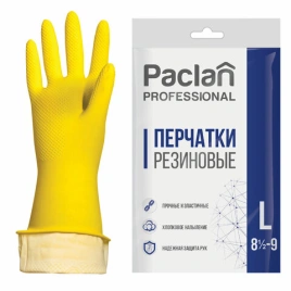 Перчатки хозяйственные латексные, х/б напыление, размер L (большой), желтые, PACLAN Professio