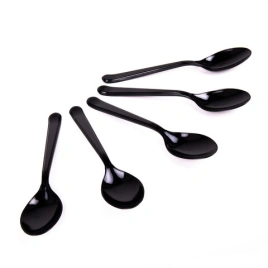 Ложка столовая одноразовая пластиковая 180 мм, черная, КОМПЛЕКТ 50 шт., ЭТАЛОН, БЕЛЫЙ АИСТ, 607836