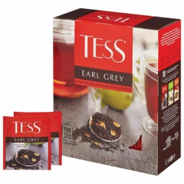 Чай TESS (Тесс) "Earl Grey", черный, с цедрой лимона, 100 пакетиков в конвертах по 1,8 г,1251-09-1