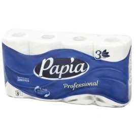 Бумага туалетная, спайка 8 шт., 3-слойная (8х17 м) Papia Professional, белая,5060404