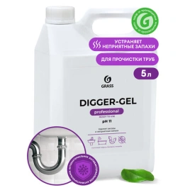 Средство для прочистки канализационных труб 5,3кгGRASS DIGGER-GEL Professional, гель,щелочное,125206