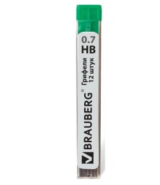 Грифели запасные BRAUBERG, КОМПЛЕКТ 12 шт, "Hi-Polymer", HB, 0,7 мм, 180446