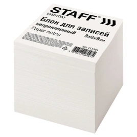 Блок для записей STAFF непроклеенный, куб 8*8*8 см, белый, белизна 70-80%, 111981