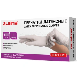 Перчатки латексные белые, 50 пар (100 шт), опудренные, прочные, размер L (большой), LAIMA, 605022