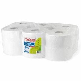 Бумага туалетная ЛЮБАША (Система T2) 1-слойная 12 рулонов по 200 метров, отбеленная, 124546, (МП-40)