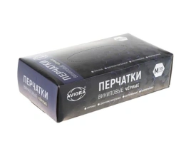Перчатки виниловые чёрные AVIORA р-р "M" уп/100шт, неопудренные (402-735)