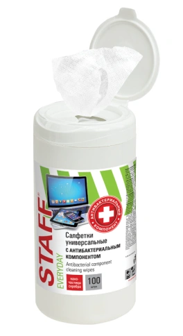 Салфетки АНТИБАКТЕРИАЛЬНЫЕ универсальные, STAFF EVERYDAY, 10×12см, 100 шт, 513478 фото 1