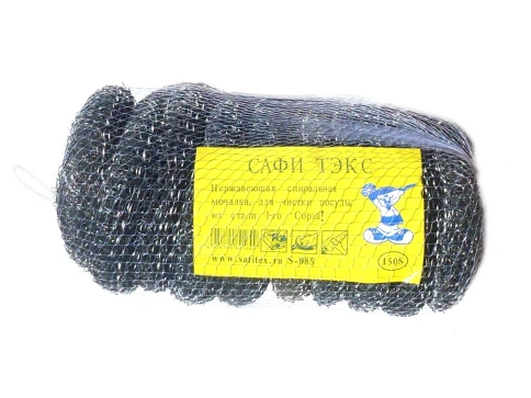 Губка металлическая для посуды d80xh20 мм, 9 гр., нерж., 10 шт/упак "Soft Tex" 120 упак/кор РОССИЯ фото 1