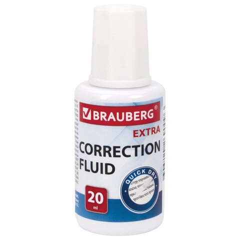 Корректирующая жидкость BRAUBERG EXTRA быстросохнущая, 20 мл, с кисточкой, 229397 фото 1