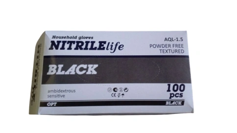 Перчатки нитриловые неопудренные L черные 100шт/уп/10 фото 1