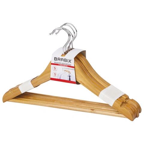 Вешалки-плечики, р 36-40, МАЛЫЙ РАЗМЕР, КОМПЛ. 5 шт., дерев., цвет сосна, BRABIX "Стандарт", 601160 фото 1