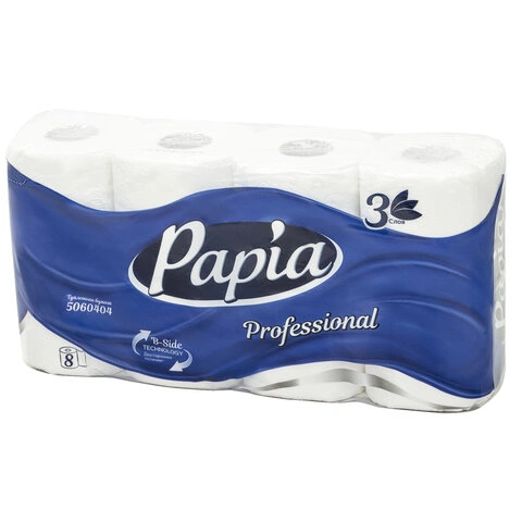Бумага туалетная, спайка 8 шт., 3-слойная (8х17 м) Papia Professional, белая,5060404 фото 1