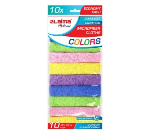 Салфетка из микрофибры 30х30 см "MULTI COLOUR ECONOMY PACK 10", КОМПЛЕКТ 10 шт., LAIMA HOME фото 1