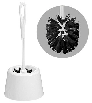 Ерш с подставкой WC "Rambai" стандарт Full Black, пластик, белый, щетина чёрная 1/26 1333229/0118 фото 1