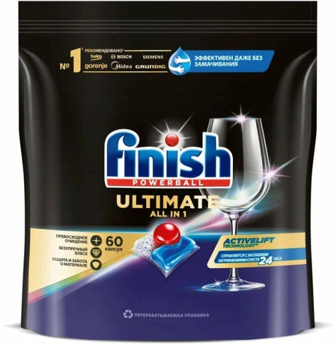 Finish Ultimate All in 1 капсулы таблетки для посудомоечной машины, 60 шт фото 1