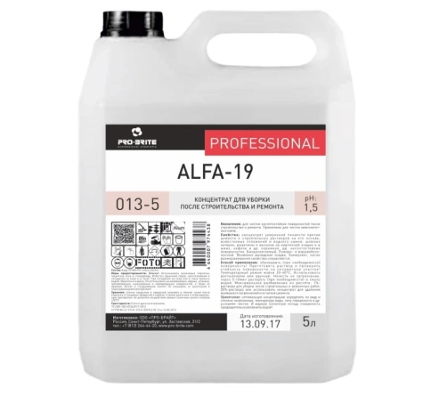 Средство концентрат для уборки после строительства и ремонта  5л Pro-Brite ALFA-19 (013-5) фото 1