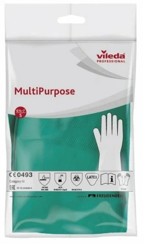 Перчатки латексные Vileda Professional многоцелевые повышенная прочность зеленые (размер 7, S, 10075 фото 1