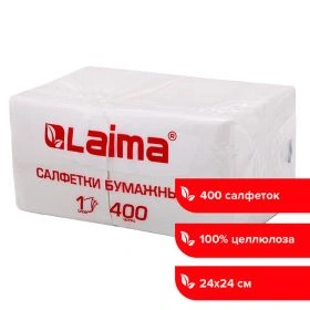Салфетки бумажные 400 шт., 24х24 см, "Big Pack", белые, 100% целлюлоза, LAIMA, 114724 фото 1